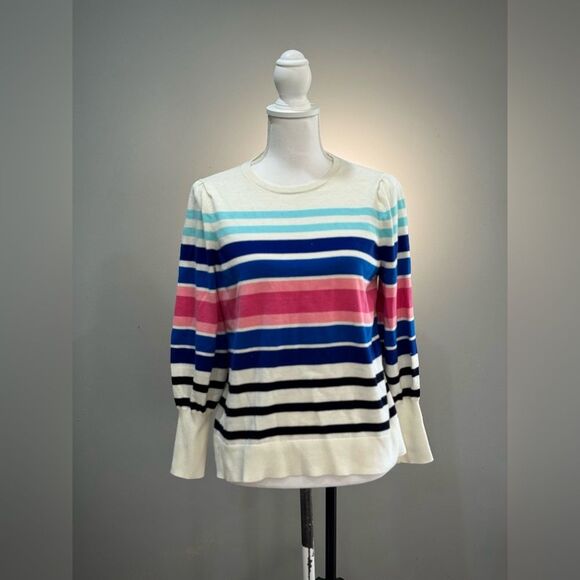 Talbots Sweaters - Ivory Talbots Colorful Stripe Crewneck Sweater Size LP EUC
